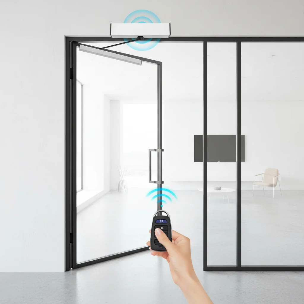 Automatic Swing Door Opener Kit, Heavy Duty Electric Door Motor, Max 150kg Load, Remote & Button Control, for Wood/Glass Doors, Home & Office Access