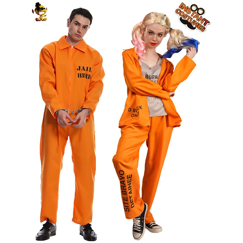 

Costumes For Adults Halloween Unisex Cosplay Orange Prisoners Onesie Set Couple Funny Party Costume For Adults