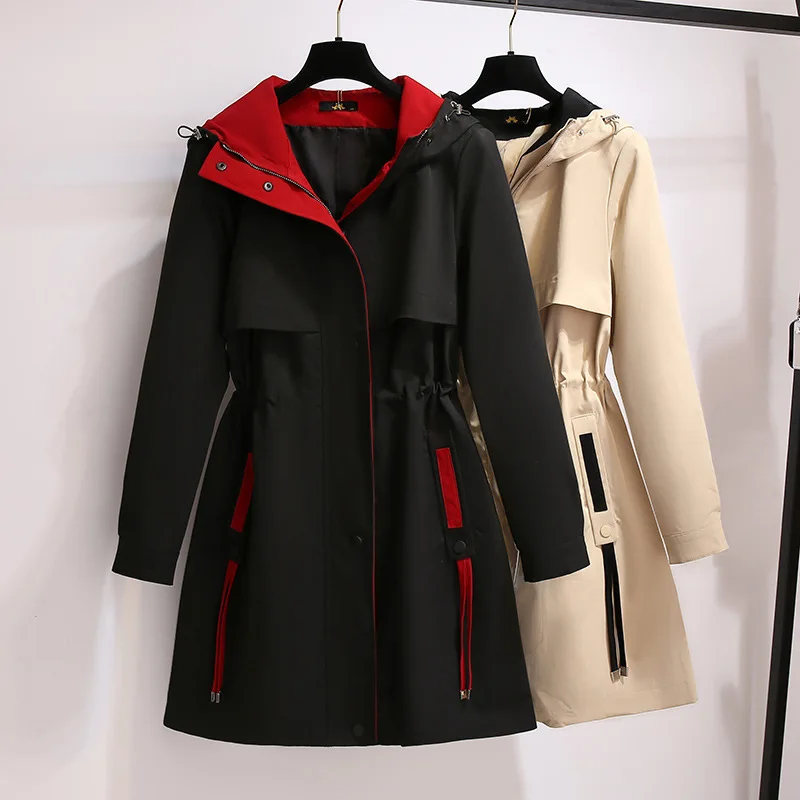 

Large Size Women's Spring Autumn Long Hooded Trench Coat Bust 157cm 3XL 4XL 5XL 7XL 10XL Loose Temperament Casual Jacket 150Kg