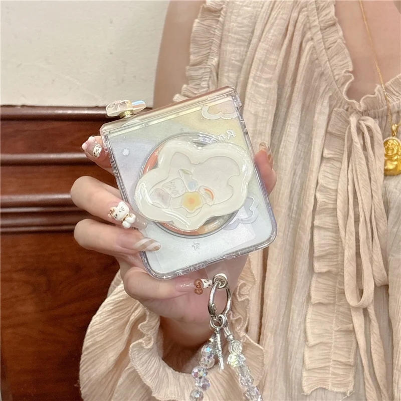 

Cute Cloud Magnetic Phone Cover For Samsung Z Flip 7 6 5 Case with Magsafe Stand Holder Chain Hinge Cases For Galaxy Flip7 Funda