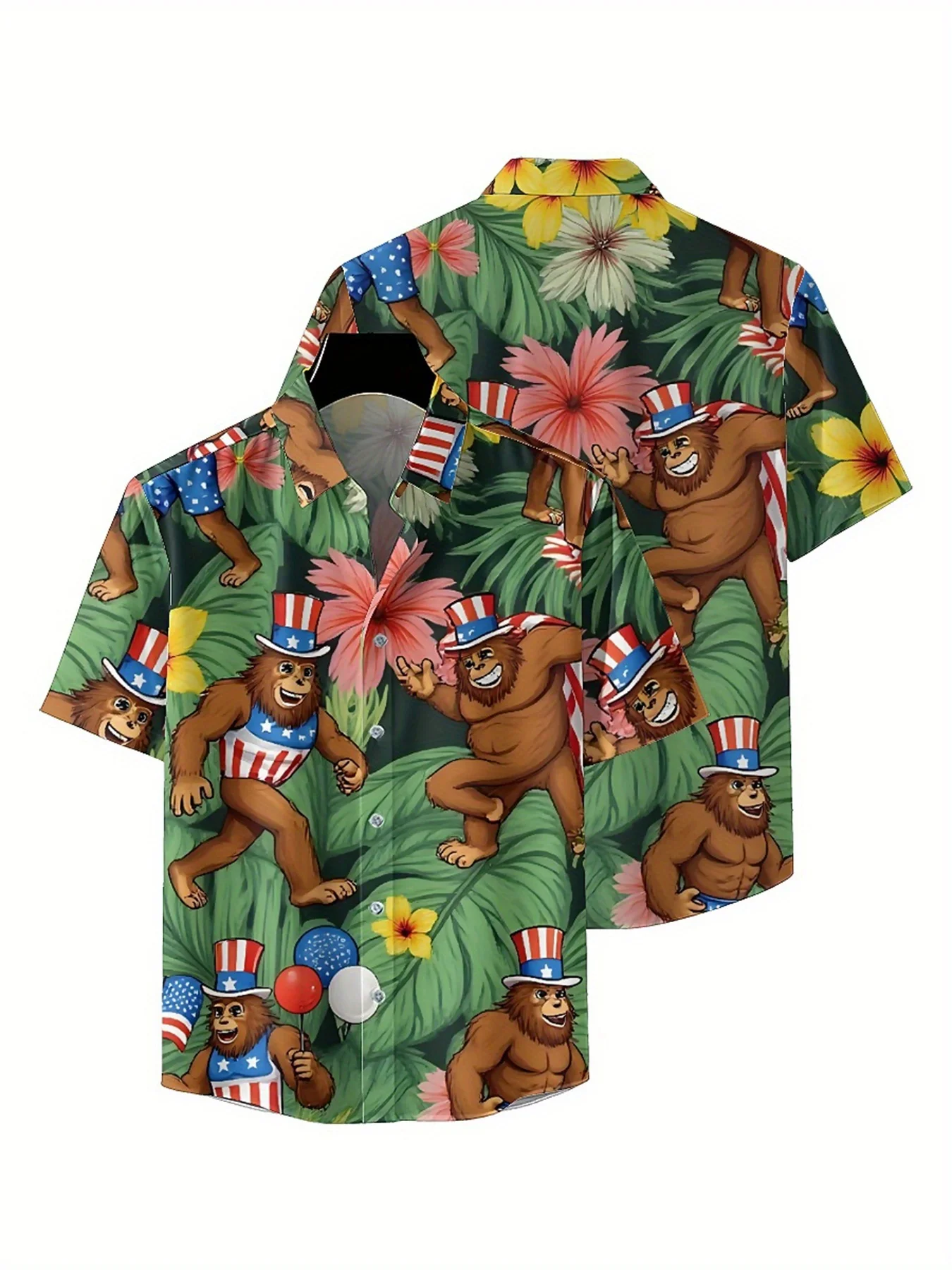 Men's Plus Size Hawaiian Shirts Jungle Sasquatch Carnival Pattern, Summer Casual Tops, Suitable for Outdoor Party, Streetwear