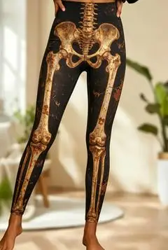 Women Mid‑Rise Fleece Lined Leggings Purple Neon Skeleton Thorn Flower Print Slim Stretch Thermal Pants