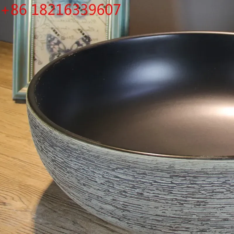 YAO Retro Ceramic Round On Stage Basin Single Washbasin Artistic Bathroom Sink for Household Use