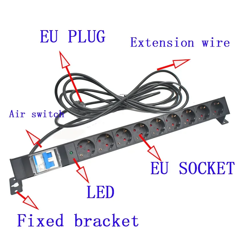 

PDU power board metal socket office desk 1-9AC furniture power strip EU socket air switch 16A 4000W