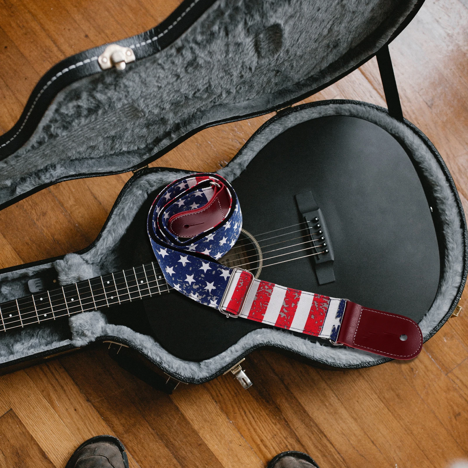 

Guitar Strap Adjustable Length Electric Bass Shoulder Sling Replacement Accessory Blue USA Flag Pattern Cotton Canvas
