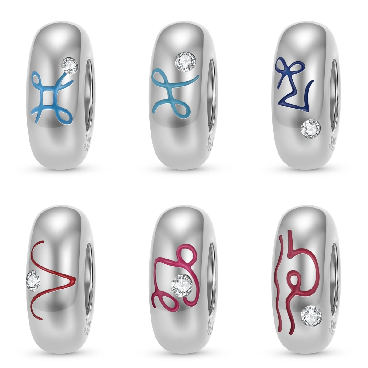 925 Sterling Silver 12 Color Constellations Painted Zodiac Sign Charms Clip & Stoppers for Women Mother Girl Bracelet Accessorie