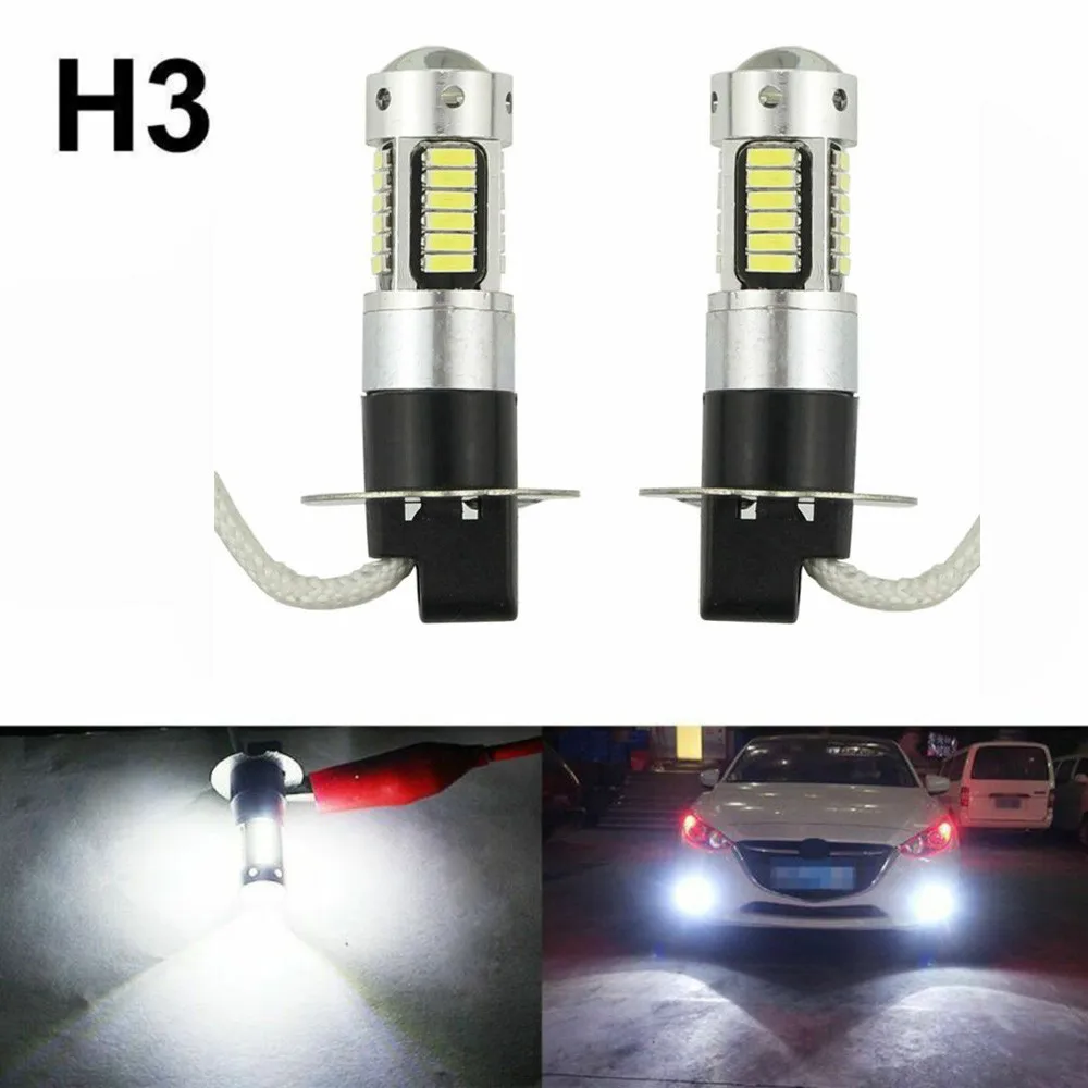 1 Pair H3 LED Fog Light Bulbs Conversion Kit High Bright Canbus 6000K White DC12V Fog Driving Lamps Daytime Running Lights