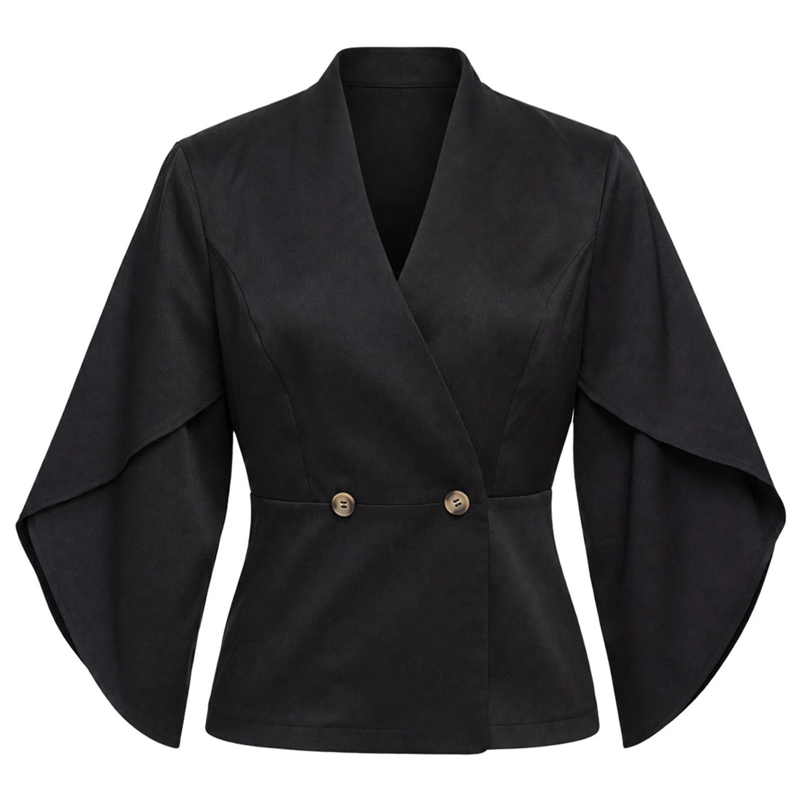 Formal Suits Jacket for Office Lady Blazers Women Cocktail Party Communting Coat V-neck Wrap Sleeves Business Casual Blazer