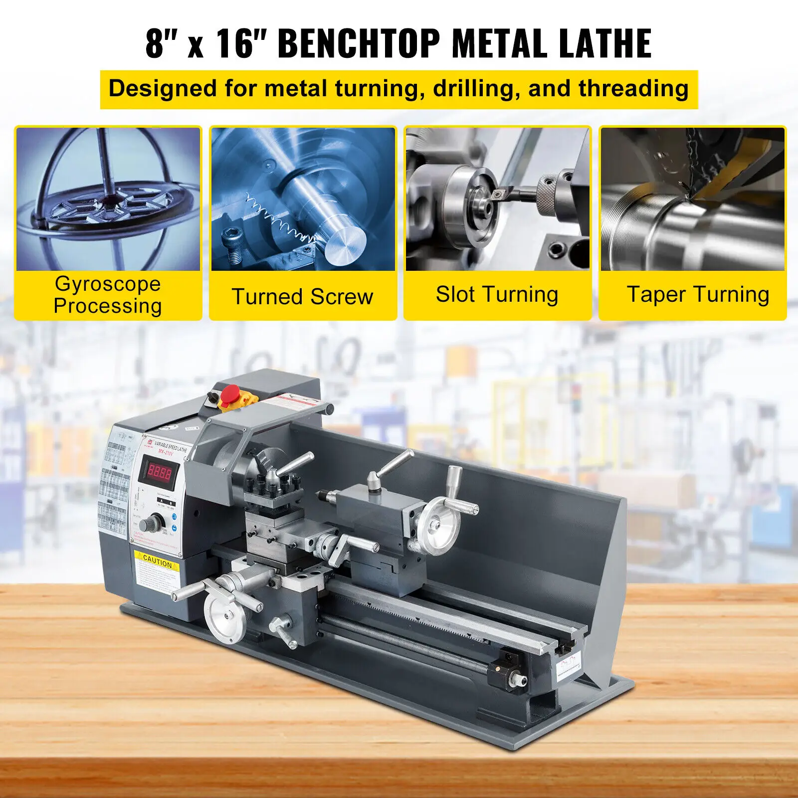 VEVOR Mini Metal Lathe 750W 8 x16 Inch Variable Speed 220V 110V for Precision Counter Face Turning Driling Threading Milling