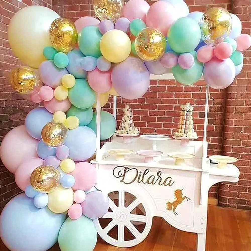 

127pcs Pastel Balloons Arch Garland Kit Macaron Color Pastel and Gold Confetti Balloons for Easter Wedding Birthday Party Decor