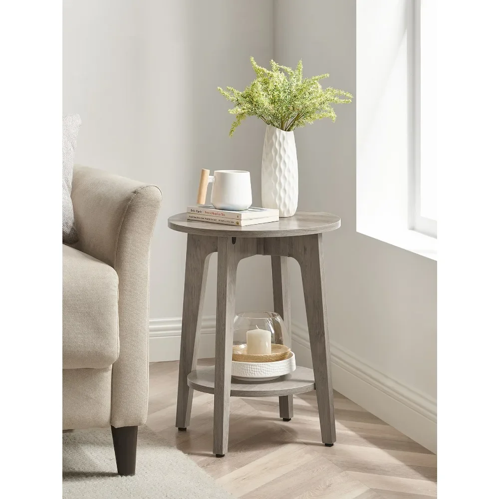 

Круглый приставной столик с нижней полкой, прикроватный столик для небольших помещений, тумбочка для гостиной, спальни 15,8 x 15,8 x 19,7 дюймов