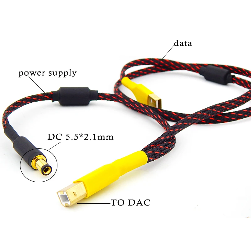 

【Hot】High end DAC (power \ signal) separate amplifier usb cable USB-A to USB-B DC plug 5.5*2.1mm to USB-B Independent power supp