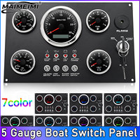5 Gauge Boat Switch Panel Waterproof Marine Boat Car Switch Panel 24V 12V Tachometer  Water Temp Fuel Level Voltmeter 7 Colors