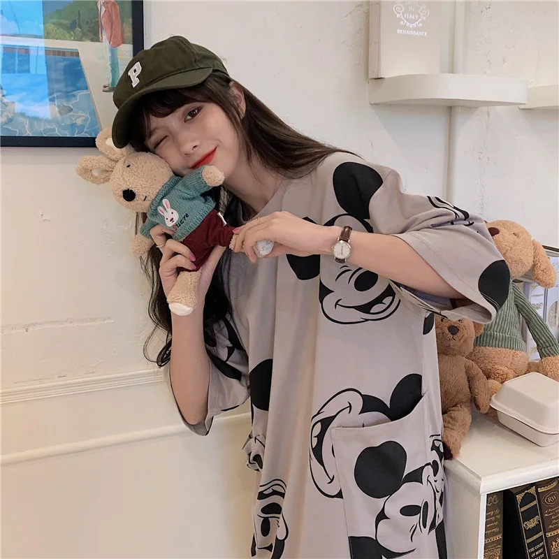 Summer T-shirt Dress Women Cartoon Print Disney Casual Short Sleeve Tee Dresses New Trendy Clothes Vestidos ins loose plus size