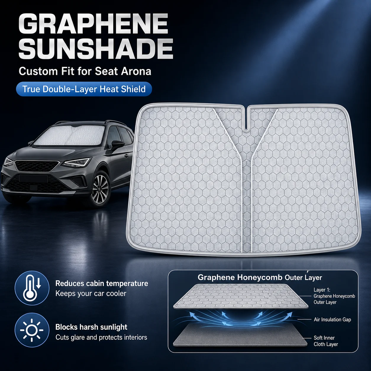 For Seat Arona Graphene Windshield Sunshade Custom Fit Car Sunshade UV Sun Protection Car Interior Accessories