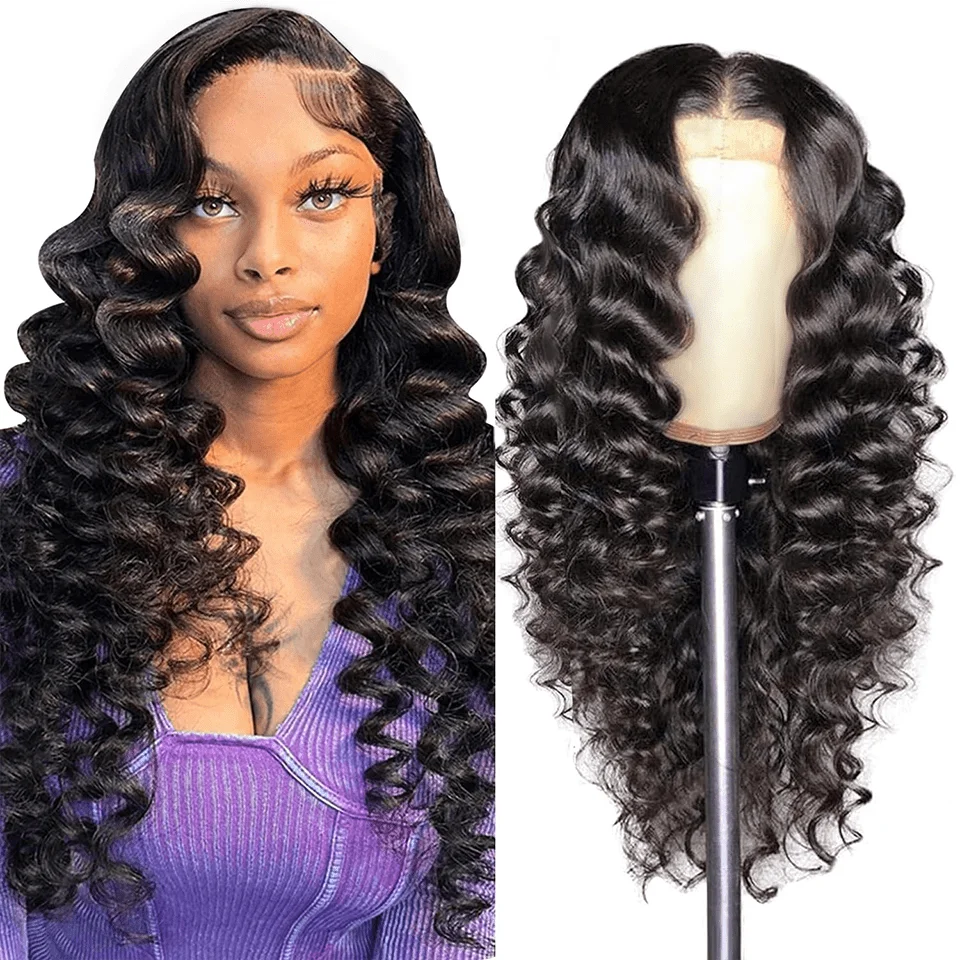 42 Inch 250 Density Deep Wave Human Hair Wigs Curly Brazilian Lace Front Wigs Pre Plucked Natural Black 13X6 Hd Lace Frontal Wig image 2