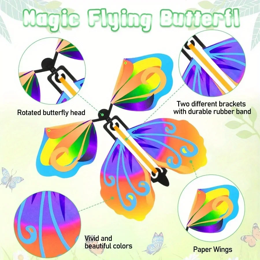 Whimsical Wind-up Flying Butterfly Bookmark Toy - Rubber Band Powered, Magic Prop, Surprise Gift for Wedding, Birthday, Party