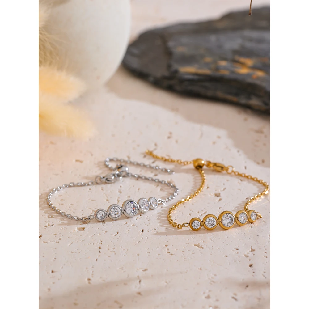 Yhpup Arrivals Cubic Zirconia Chain Delicate Bracelet Bangle Stainless Steel Wrist Premium Jewelry Chic Accessories Gift