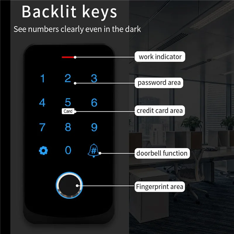 

2X Tuya APP Access Control Keyboard Bluetooth Remote Control RFID IC M1 Card Fingerprint Access Keypad TF9-Tuya Black,Requisite
