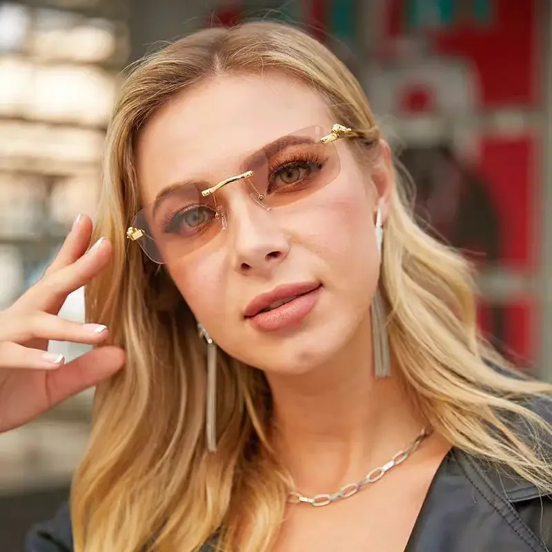 New Trendy Rectangle Frameless Square Sunglasses for Women Fashion Street Photography Summer Vacation Gift Glasses