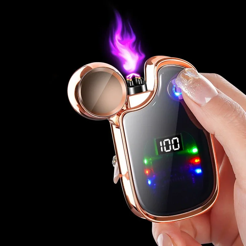 

2025 Metal Dual Arc Charging Display Power Lighter Windproof Breathing Light Igniter High-end Holiday Gift