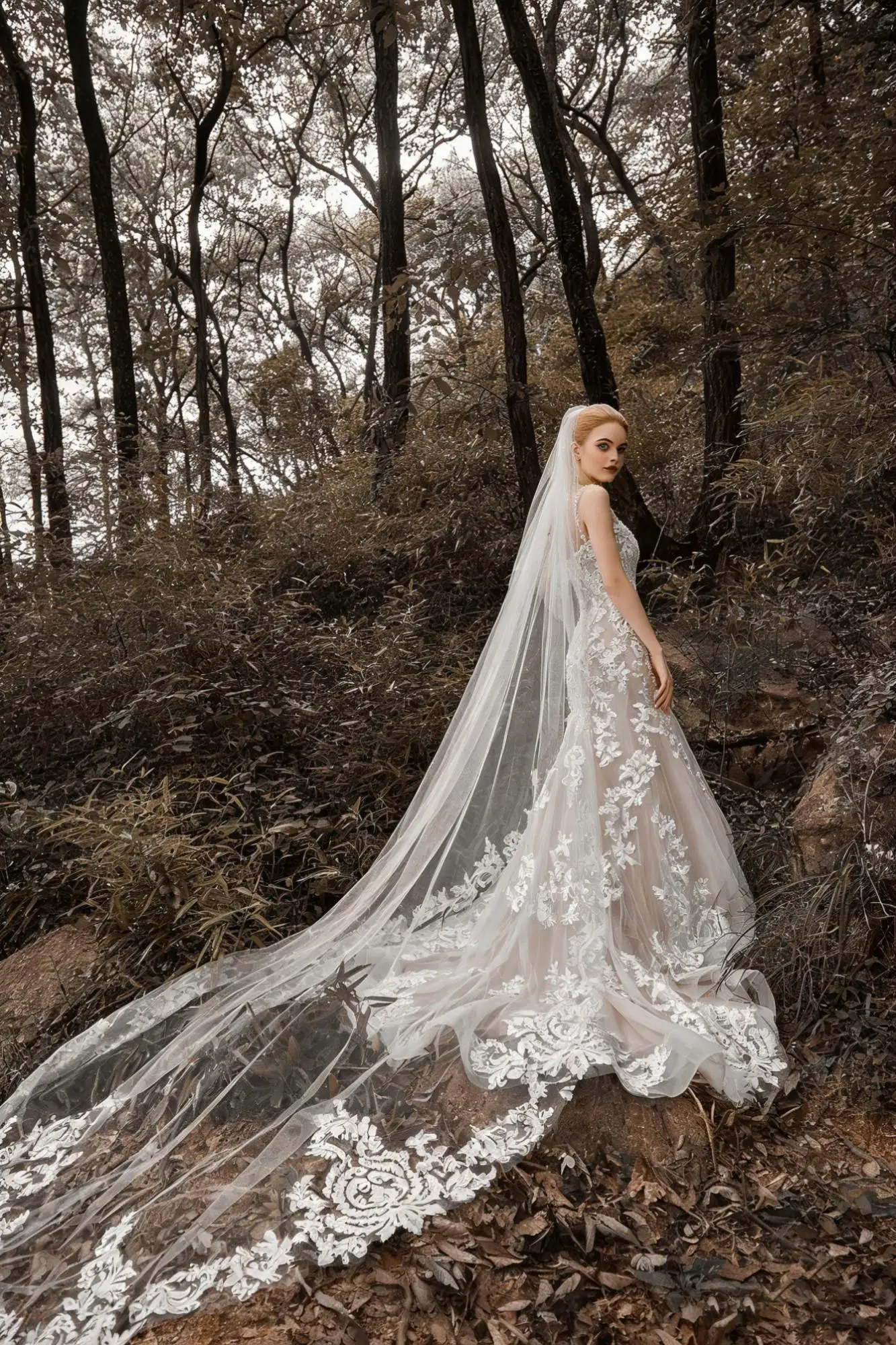 Luxurious Floral Lace Embroidery Tulle Bridal Veil Long Cathedral Wedding Veil Formal Bridal Accessory Velo De Novia Customized