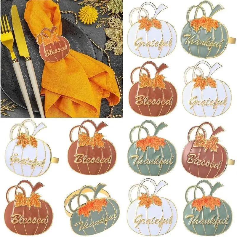 PORK-For Thanksgiving Napkin Rings 12 Pcs Pumpkin Maple Leaf Design For Halloween For Thanksgiving Table Decorations