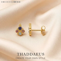Royalty Gold Stud Earrings Europe Glam Fashion Jewerly For Women Summer Vintage Gift In 925 Sterling Silver