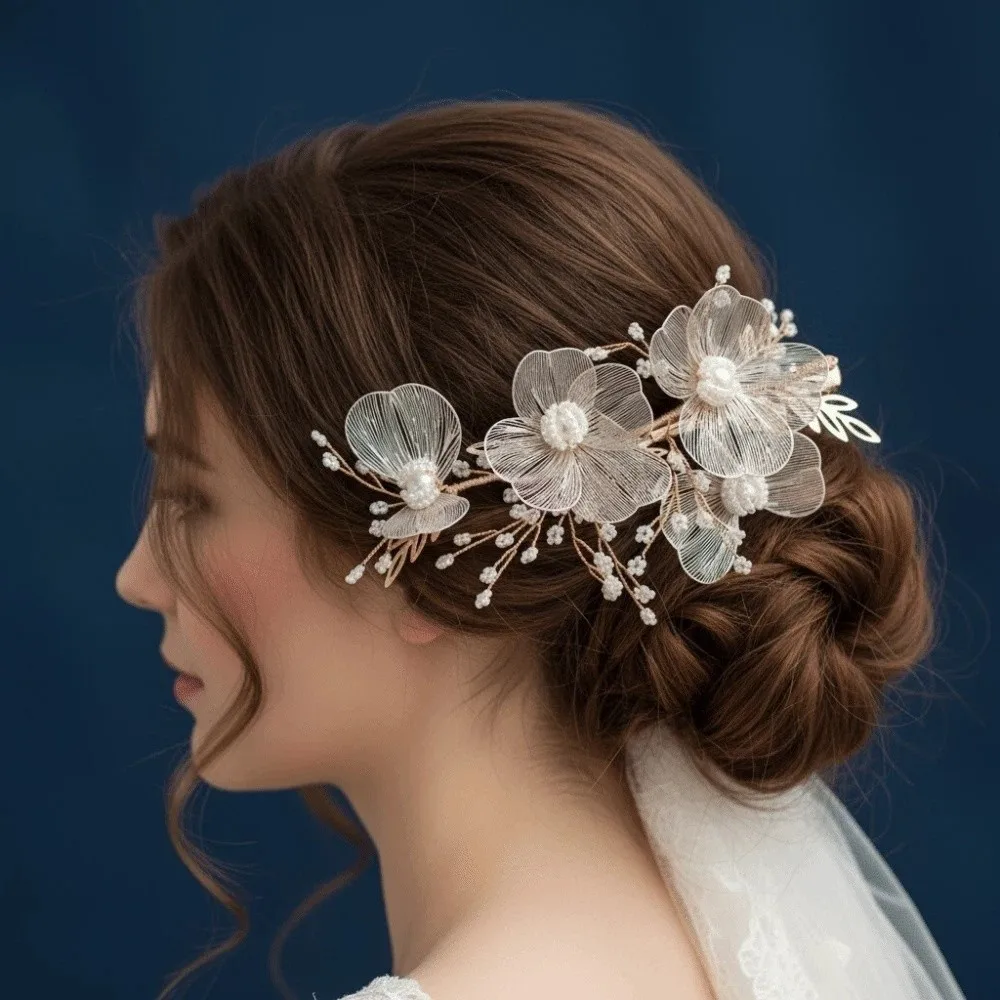 Headwear Alloy Bridal Hairpin Pearls High-level Wedding Headdress Luxury Handmade Flower Pinch Hair Clip Girls