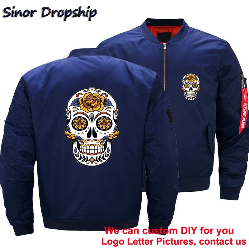 Mens Windbreaker Bomber Jacket Floral Mexico Skull Day Of Death Ma-1 Air Pilot Motorcycle Coats Thick Jackets Plus Size 5XL