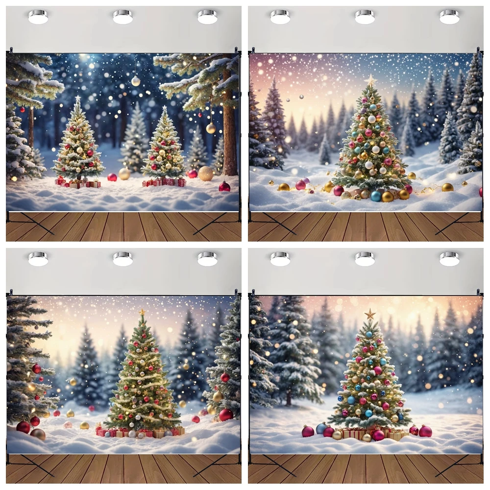 

MOON.QG New Year'S Decor Christmas Photo Background Gifts Pine Xmas Trees Backdrops For Photography Children Poster Photo Booth