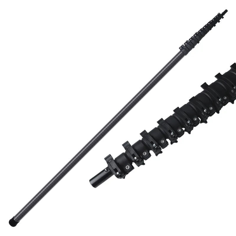 Ring Pattern Carbon Fiber Telescopic Cleaning & Fishing Rod Adjustable Length Up To 27m Ultra-Long Carbon Rod