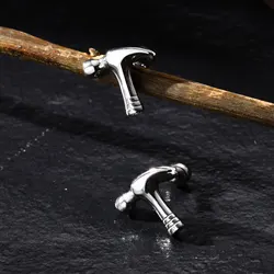 Matte Hammer Earrings for Men Boys,Stainless Steel Small Tool Earrings,Casual Cool Jewelry