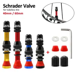 2PCS Durable 40/60mm Bike Schrader Valve Aluminum Alloy Brass Core Tubeless Tire Valve A/V Vacuum CNC Nipple Wheel Valve