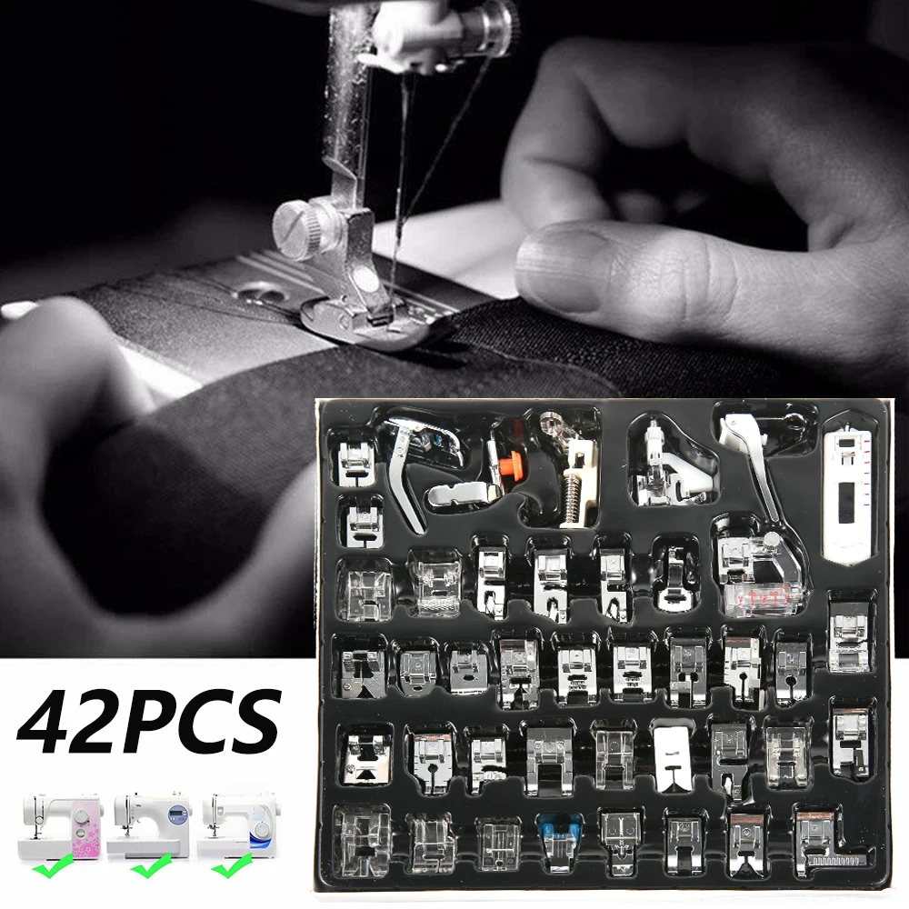 

42Pcs Sewing Machine Presser Foot Set Sewing Hemming Set Including Universal Presser Zipper Foot Round Bead Sewing Foot Presser