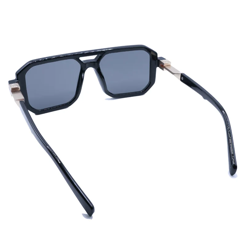 Black Retro Box Sunglasses, Unisex Double Beam, Trendy, Glossy, Fashion, Decorative, Dressing Glasses, New