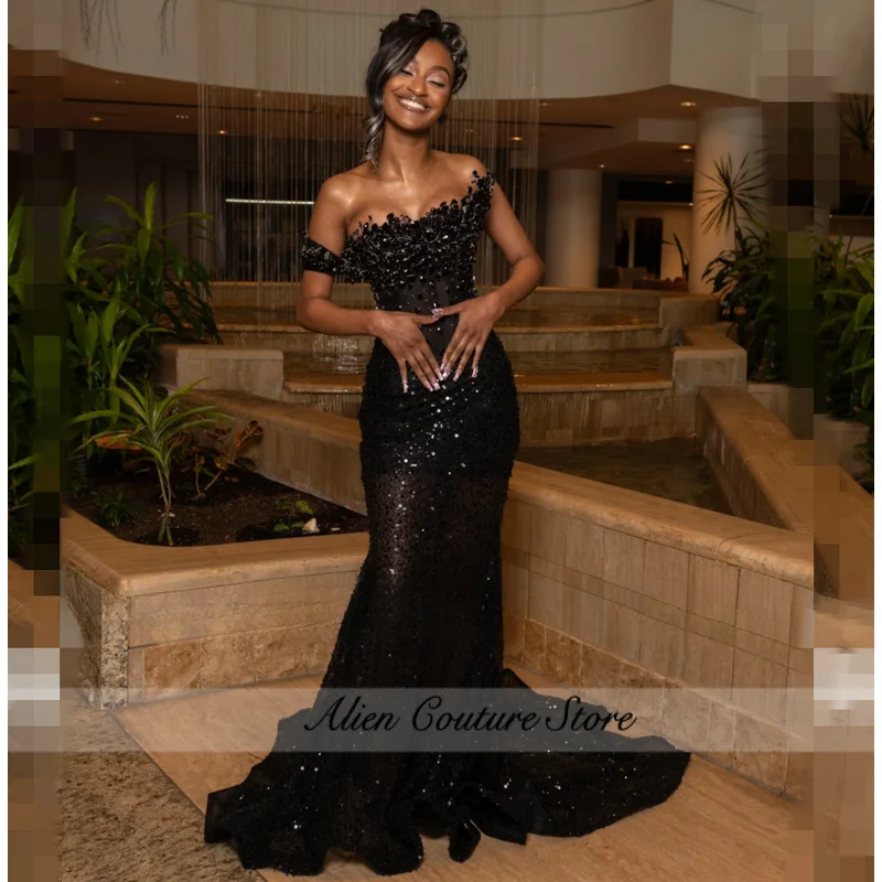 Bespoke Black Prom Dress With Corset 2026 One Shoulder Sequin Crystal Matric Farewell Dresses