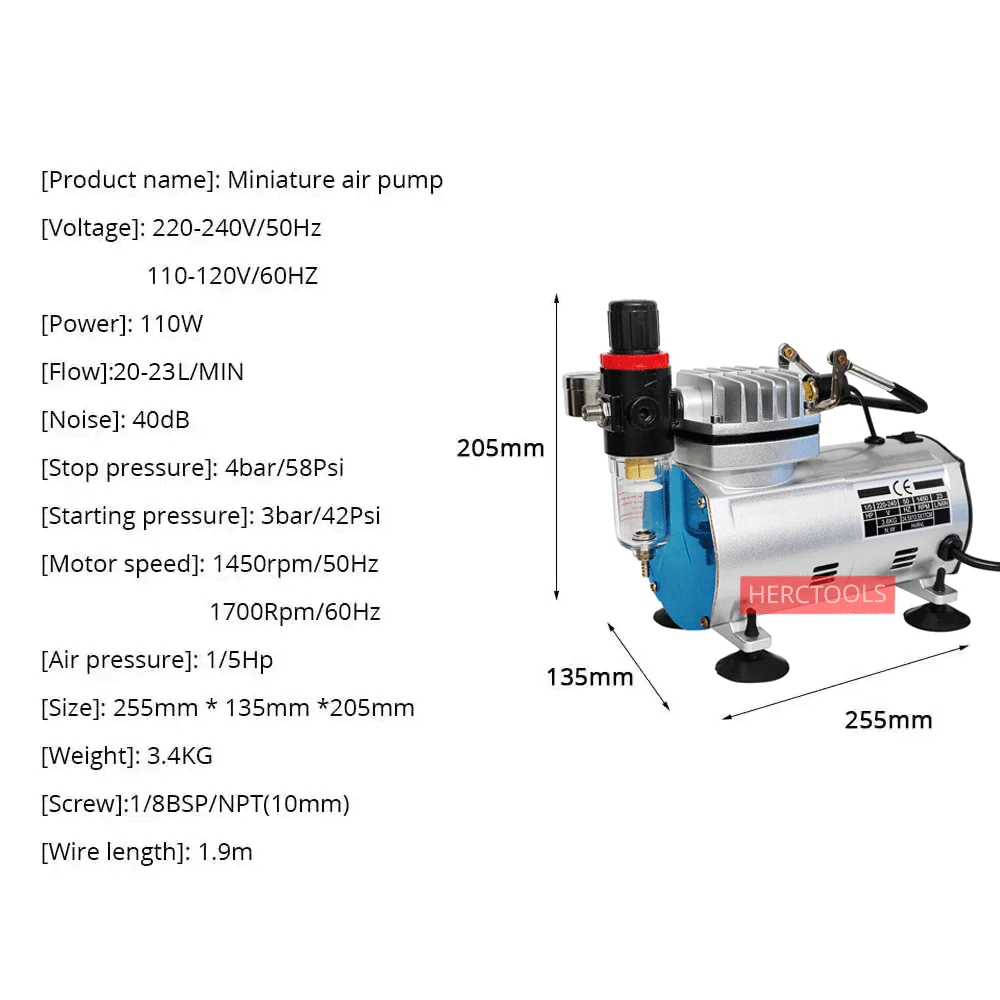 Airbrush Compressor Portable Quiet Mini Compressor for Airbrush Paint Nail Art Tattoo Cake Painting Automotive Graphic Make-up