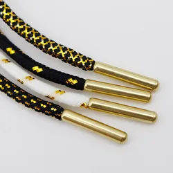 Round Polyester Shoestring Gold Metallic Laces Pointed Promotional Custom Double Twill Metal Cord Lacet 0.45cm Width Shoelaces