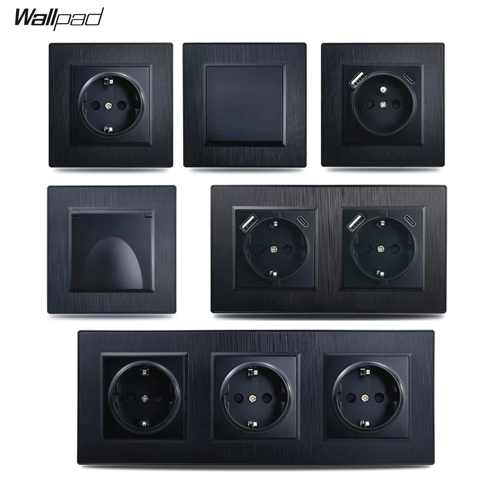 

Wallpad EU Russian Standard Wall Light Switch Electrical Socket Schuko 20W Type C USB Charge Port Black Brushed Panel Q7 Series