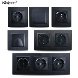 Wallpad EU Russian Standard Wall Light Switch Electrical Socket Schuko 20W Type C USB Charge Port Black Brushed Panel Q7 Series