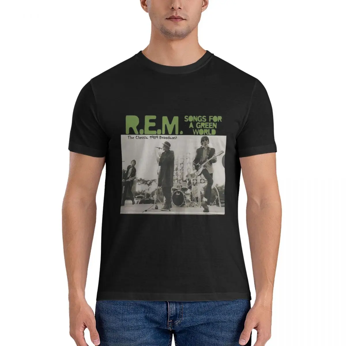 A Green World Men's T Shirt R.E.M Novelty Tees Short Sleeve O Neck T-Shirts Pure Cotton Present Tops fugees official-website