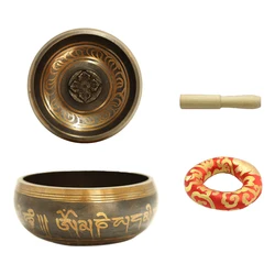 Tibetan Bowl Copper Nepalese Bowl Handmade Tibetan Singing Bowl Set Religion Carft with Mallet Mat Easy To Play for Beginners