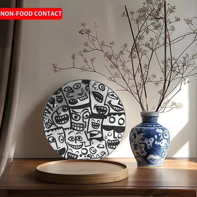 1pc Creative Cartoon Face Ceramic Decorative Plate - Modern Minimalist Wall Hanging, Non-Food Contact Home Art for Living Room,