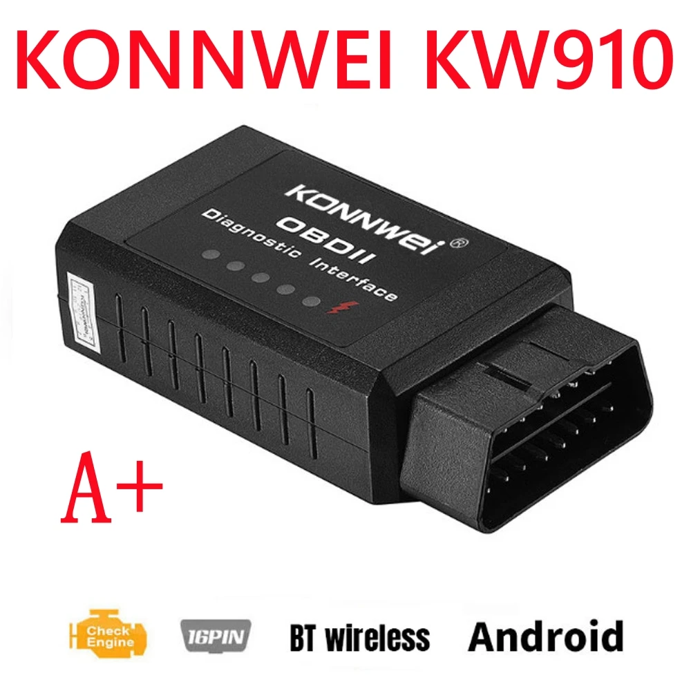 

KONNWEI KW910 ELM327 BT Wireless Bluetooth OBD2 V1.5 Android Car Scanner Automotive OBDII Scaner ELM 327 Auto Diagnostic ToolA+