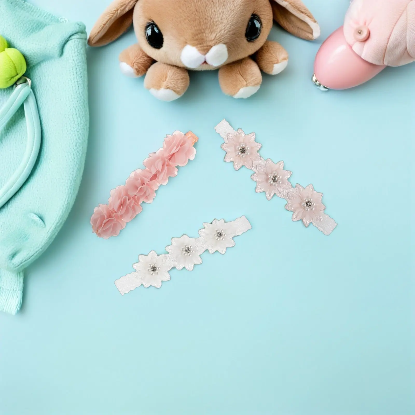 

5 шт. детских повязок на голову для девочек, эластичные повязки с цветами и жемчугом, аксессуары для волос для новорожденных, для вечеринок и повседневной носки