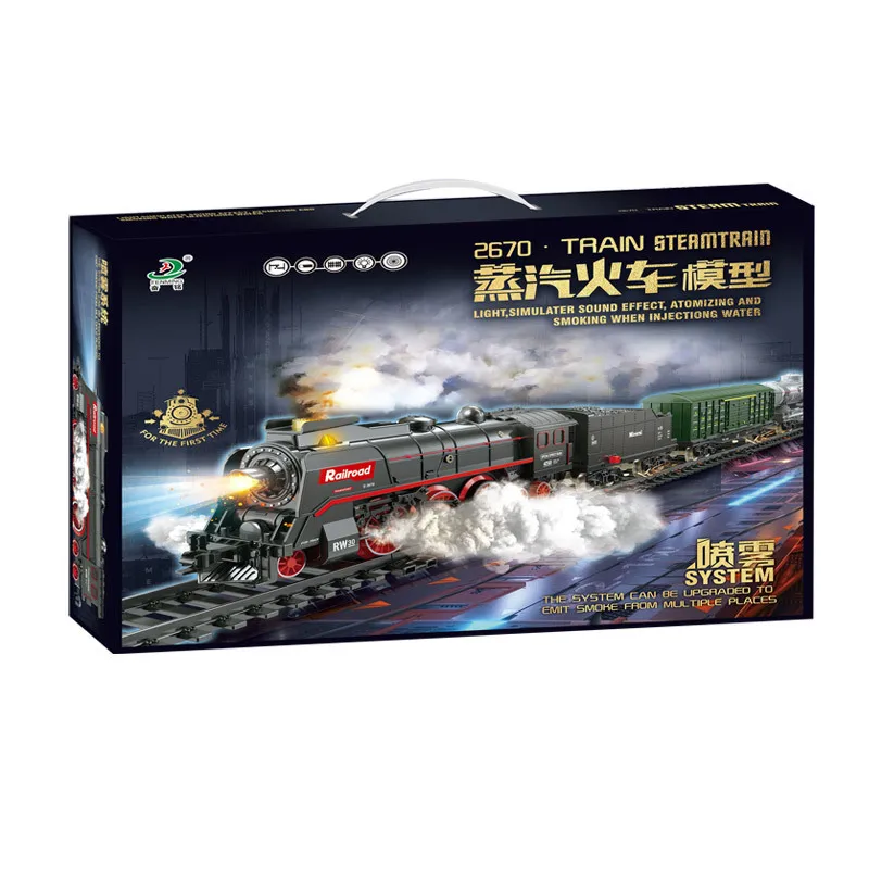 Retro Steam Train Simulation High Speed Rail Parking Lot Children's And Boys Electric Track Toys Retro Model Gift