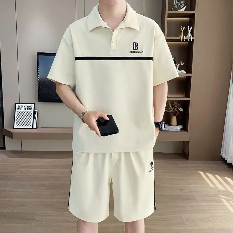 

Мужской летний комплект 2026: Новая повседневная легкая рубашка-поло приталенного кроя и дышащий костюм для спорта и уличной моды