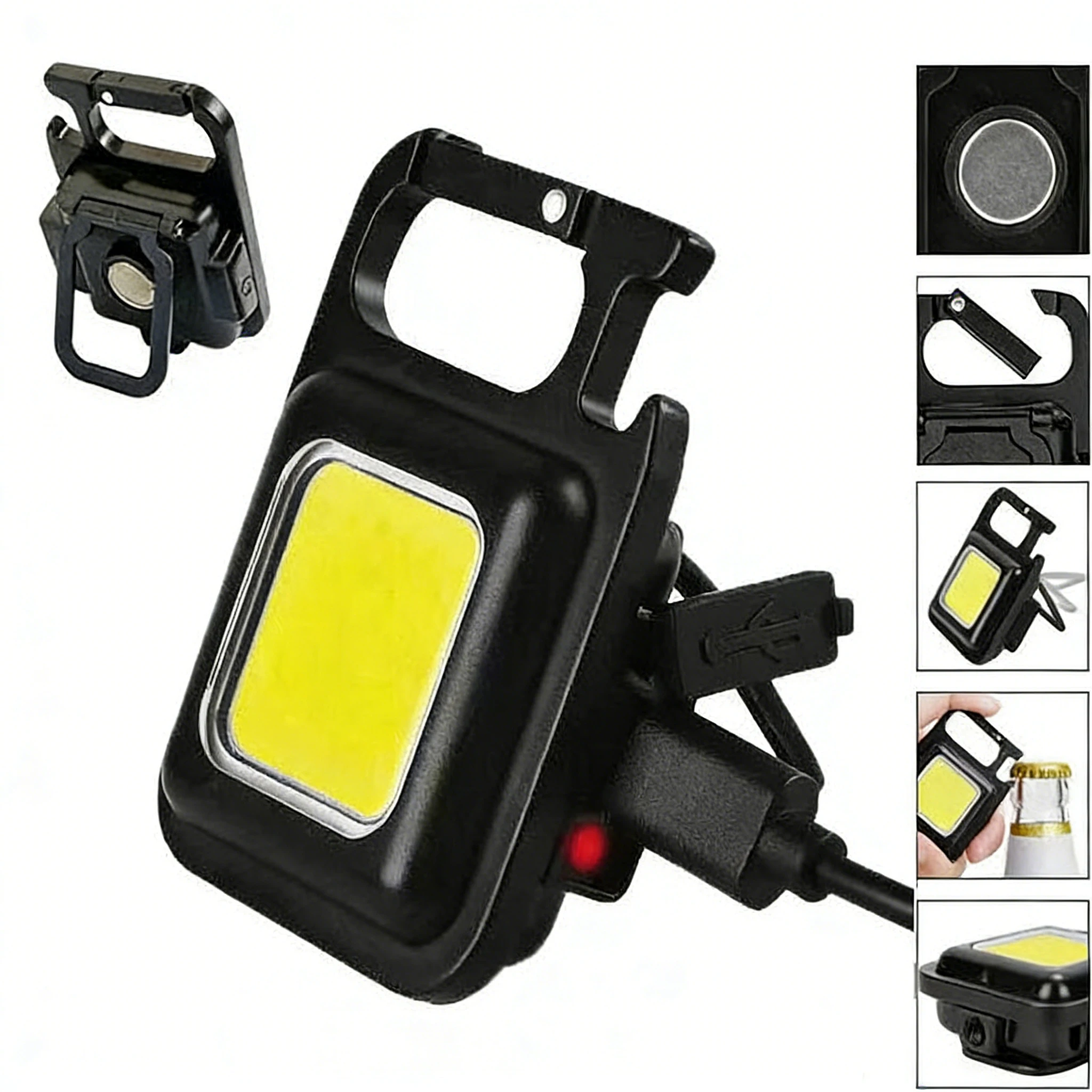 Super Bright Mini COB Keychain Light Aluminum Alloy Rechargeable Flashlight Magnet 4 Modes Multi-function Work Emergency Light