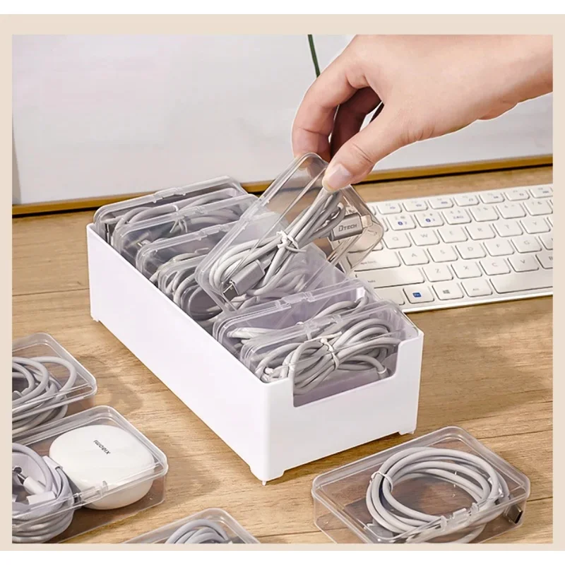 Durable Plastic Cable Organizer Storage Box for Daily Office Supplies Mobile Device Management with Miscellaneous Loading Straps